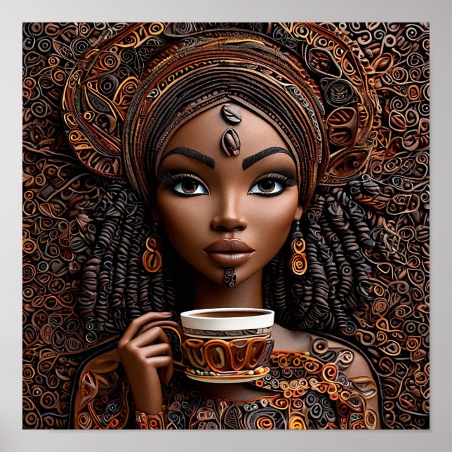 Poster ☕ Momento de Café da Mulher Africana Elegante Esti (Frente)
