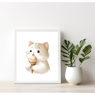 Poster Momentos Doces Gatinho Fofo com Casquinha de Sorve