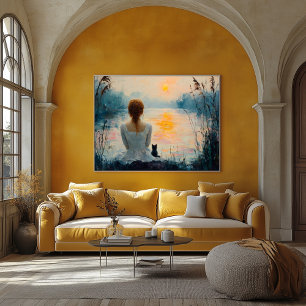 Poster Momentos Serenos: Estilo Abstrato de Óleo Inspirad