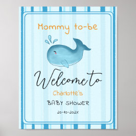 Poster Mommy To Be Cute Whale Baby Shower Welcome