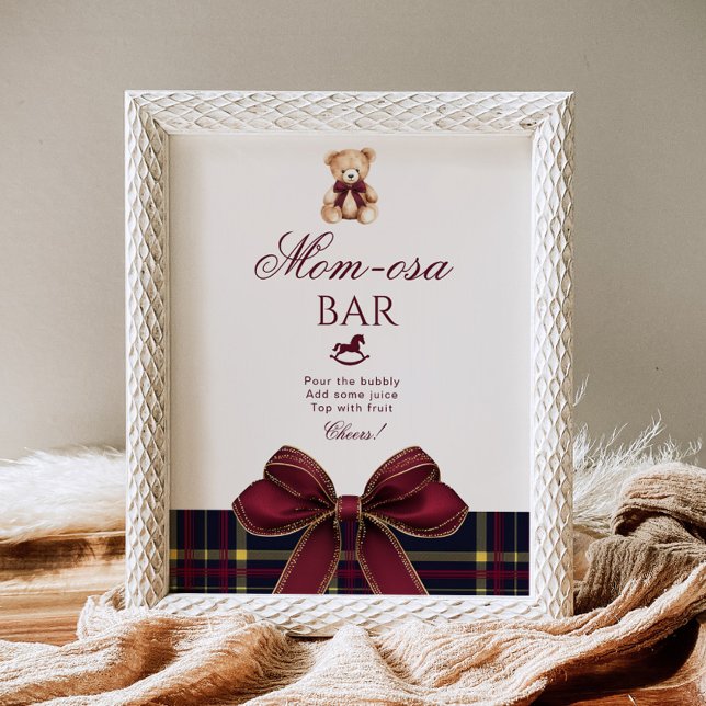 Poster Momosa bar Red Bow Teddy Bear Plaid (Criador carregado)