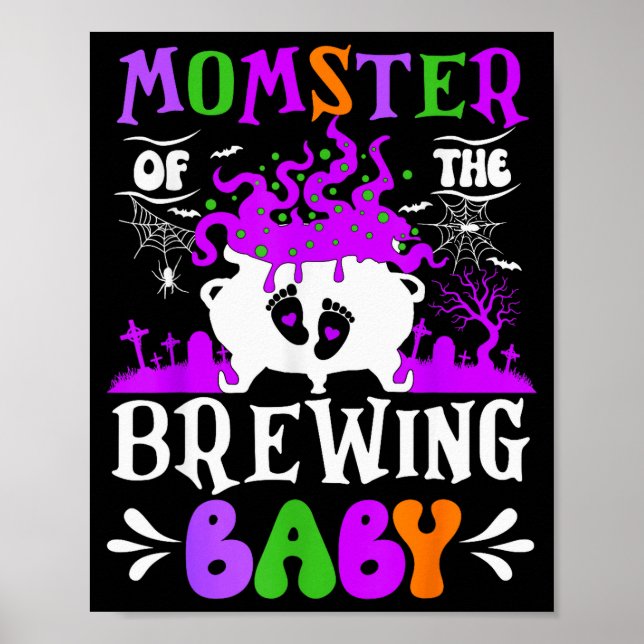 Poster Momster Of The Brewing Baby Mom To Be Halloween  (Frente)