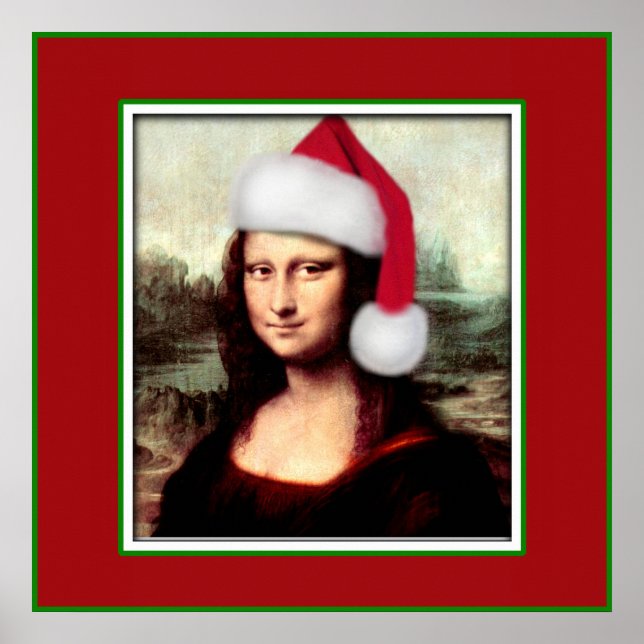 Póster Mona de Natal Lisa Com Papai Noel (Frente)