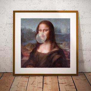 Póster Mona Lisa a soprar o chiclete da cinza