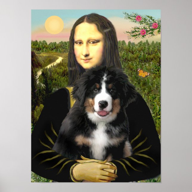 Póster Mona Lisa - Cachorro da raça Bernese Mountain Dog (Frente)