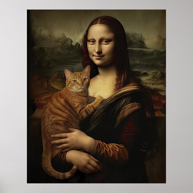 Poster Mona Lisa com Cat (Frente)