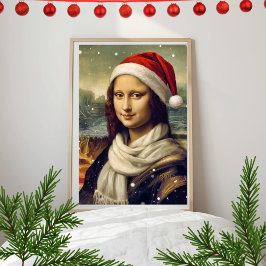 Poster Mona Lisa com chapéu de Papai Noel - vibrações fes