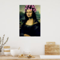 Mona Lisa com roletas cor-de-rosa Leonardo da Vinc