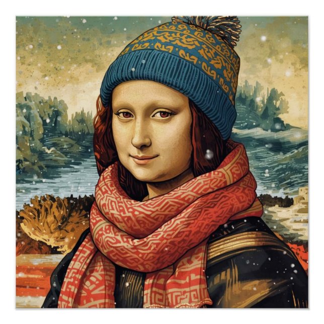 Póster Mona Lisa com touca - vibrações de inverno (Frente)
