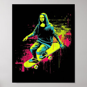 Poster Mona Lisa engraçada andando de skate Legal Retro Y