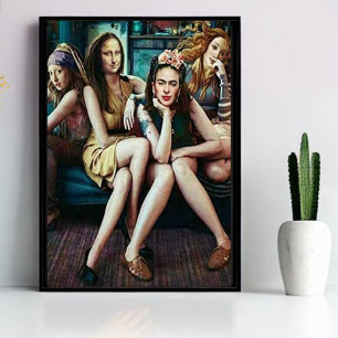 Poster Mona Lisa engraçada com seu esquadrão de meninas