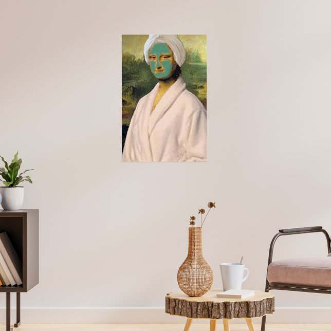 Poster Mona Lisa engraçada fazendo skincare vestindo um r (Sala de Estar 3)