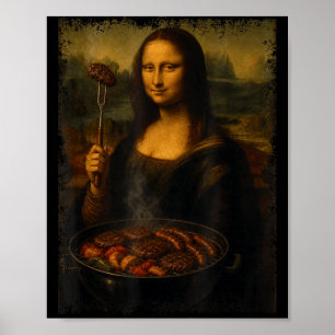 Poster Mona lisa grelhando churrasco engraçado