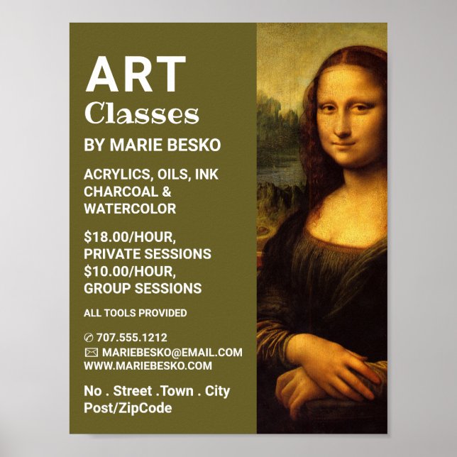 Poster Mona Lisa, Leonardo Da Vinci, Classes de Arte (Frente)