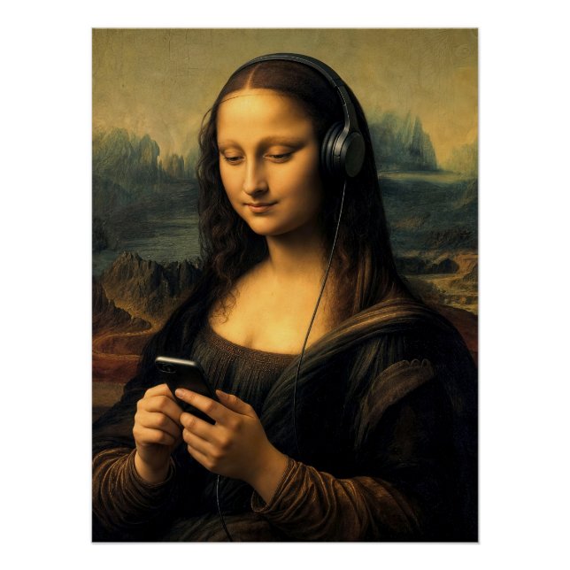 Póster Mona Lisa Moderna com Smartphone (Frente)