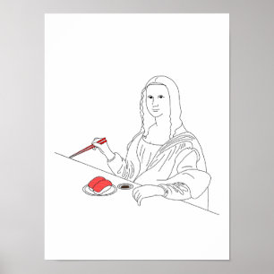 Poster Mona Lisa Reimaginada com Fusão Japonesa de Sushi