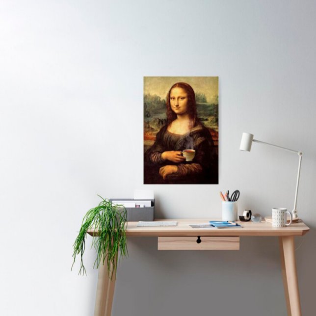 Poster Mona Lisa segurando chá quente (Leonardo da Vinci) (Criador carregado)