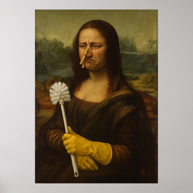 Poster Mona Lisa Segurando Escova de Vaso Sanitário (Frente)