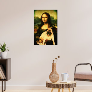 Poster Mona Lisa segurando um cachorro, amantes do Pug