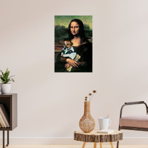 Poster Mona Lisa segurando um cachorro e um osso