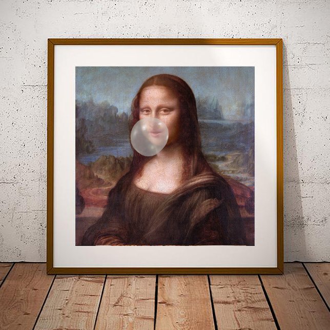 Póster Mona Lisa soprando chiclete cinza (Criador carregado)