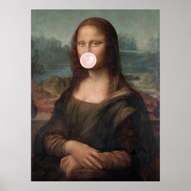 Poster Mona Lisa soprando pastilha elástica rosa (Frente)