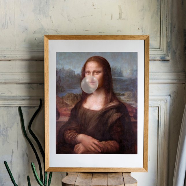 Poster Mona Lisa soprando uma pastilha elástica de cinza (Criador carregado)