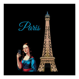 PÓSTER MONA LISA TIRANDO SELFIE SURREAL PARIS