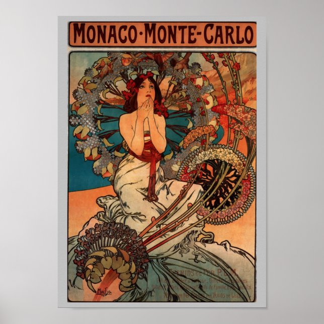 Poster Mônaco Monte Carlo por Alfons Mucha (Frente)