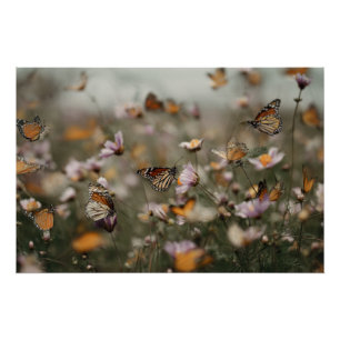 Póster Monarcas & Flores Silvestres Paisagem dos Sonhos d