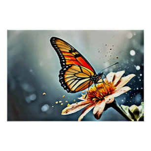 Póster *~* Monarch Butterfly Artsy Taupe Flower AP52