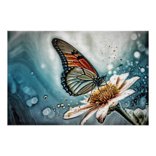 Póster *~* Monarch Butterfly Artsy TEAL Flower AP52