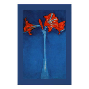 Póster Mondrian - Amaryllis no fundo azul.