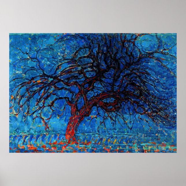Poster Mondrian - Avond (Noite) Red Tree (Frente)