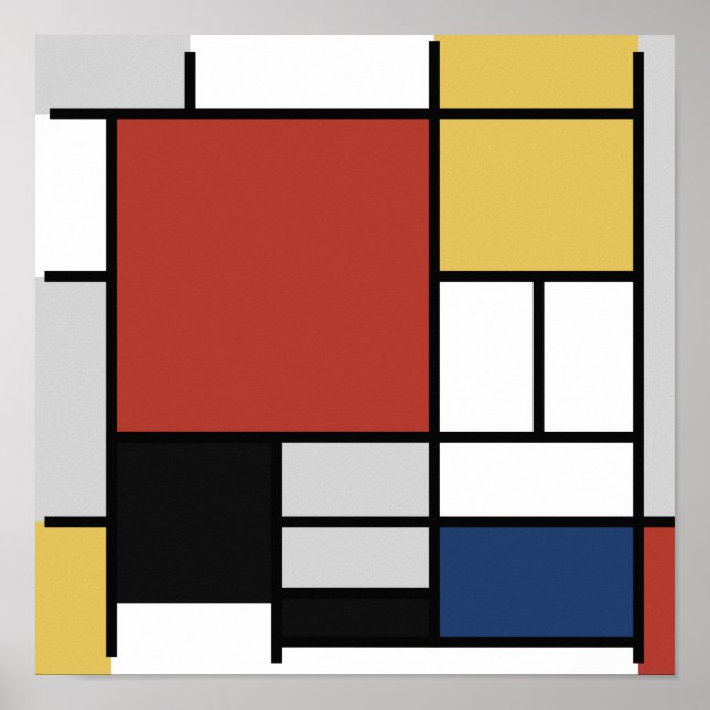 Poster Mondrian Painting Red Plane Yellow Black Cinza Blu (Frente)
