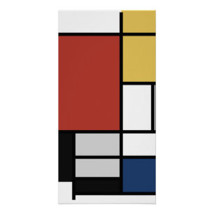 Póster Mondrian Painting Red Plane Yellow Black Cinza Blu