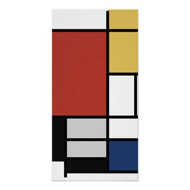 Póster Mondrian Painting Red Plane Yellow Black Cinza Blu (Frente)
