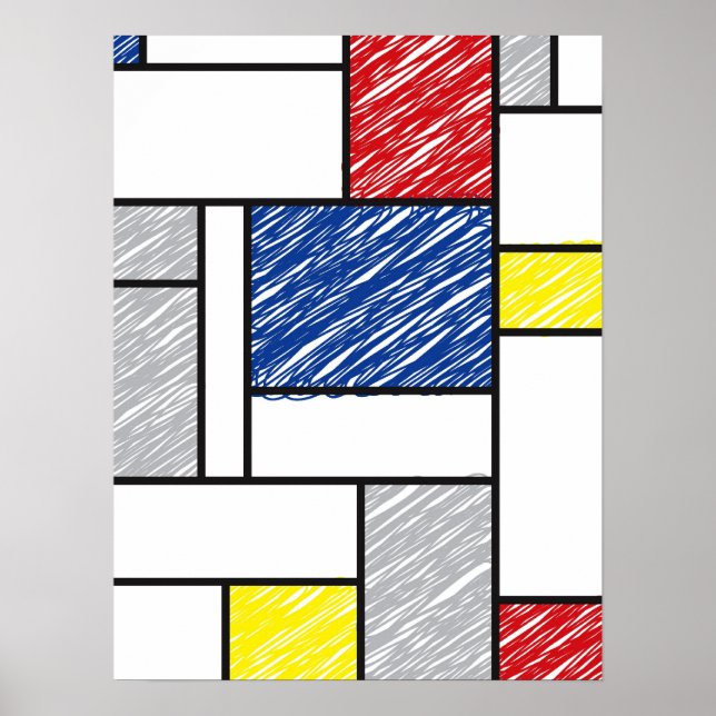 Póster Mondrian Rabiscos Minimalista Arte Moderna De Stij (Frente)