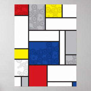 Póster Mondrian Retro Circles Minimalist De Stijl Mod Art