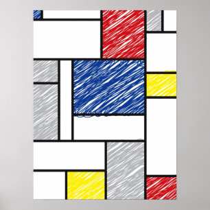 Póster Mondrian Scribbles Minimalista De Stijl Arte Moder