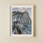 Poster Monet Cliff of Aval & Black Horse Compilation<br><div class="desc">O belo e único trabalho de arte apresenta o Cliff of Aval de Monet,  Etretat como um fundo de um cavalo negro de aquarela com cobertura de retrato de coroa floral.</div>