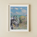 Poster Monet Cliff Walk & Black Horse Compilation<br><div class="desc">Belo e único trabalho de arte apresenta o Cliff Walk de Monet em Pourville como um fundo para um cavalo negro de aquarela com cobertura de retrato de coroa floral.</div>