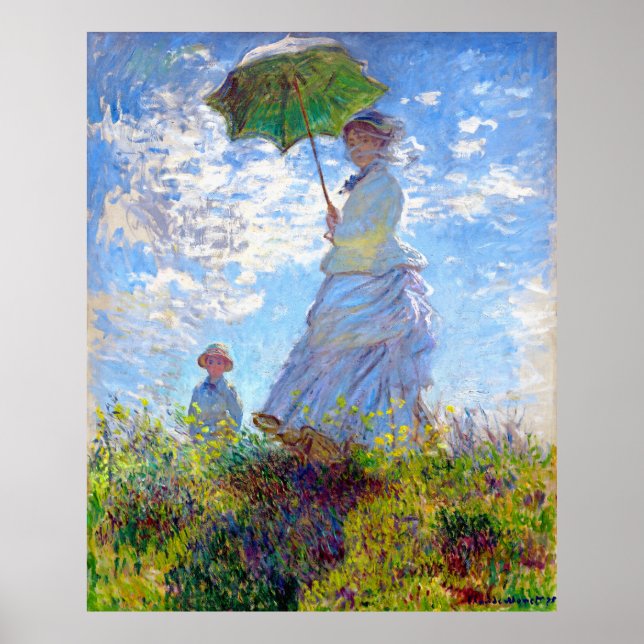 Póster Monet: Mulher com Arte Impressionista Parasol (Frente)