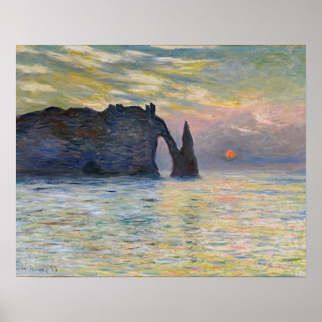 Poster Monet - O Manneport, Falésia em Etretat, Pôr do So (Frente)