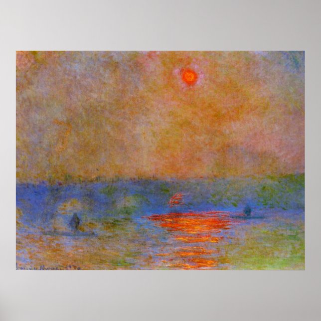 Poster Monet - Ponte Waterloo, Luz do Sol no Nevoeiro (Frente)