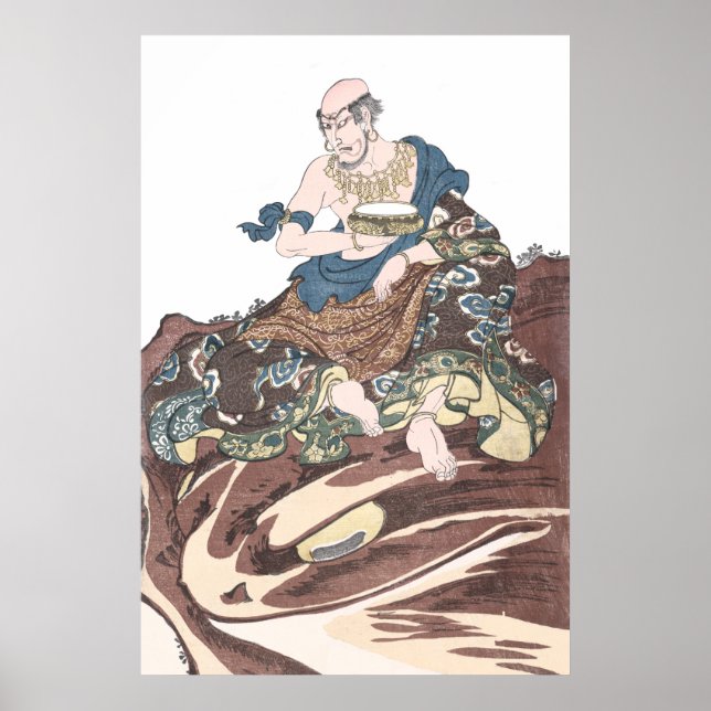 Póster Monge budista imortal de Ukiyo-e em uma cabeça dos (Frente)