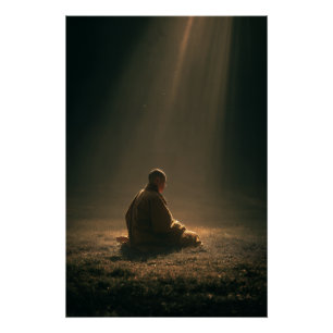 Póster Monge Meditando Raios Dourados do Amanhecer