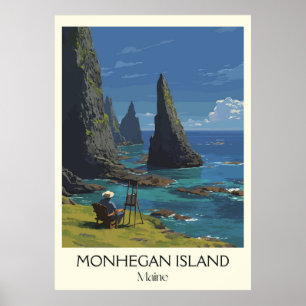 Poster Monhegan Island Maine Vintage Cliff Art