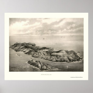 Póster Monhegan, MIM mapa panorâmico - 1896
