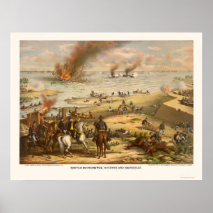 Póster Monitor and Merrimac Battle by Kurz & Allison 1862